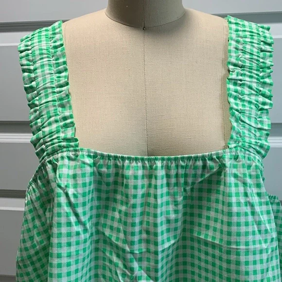 NWT Cotton poplin ruched strap top with gingham print - Picture 6 of 8